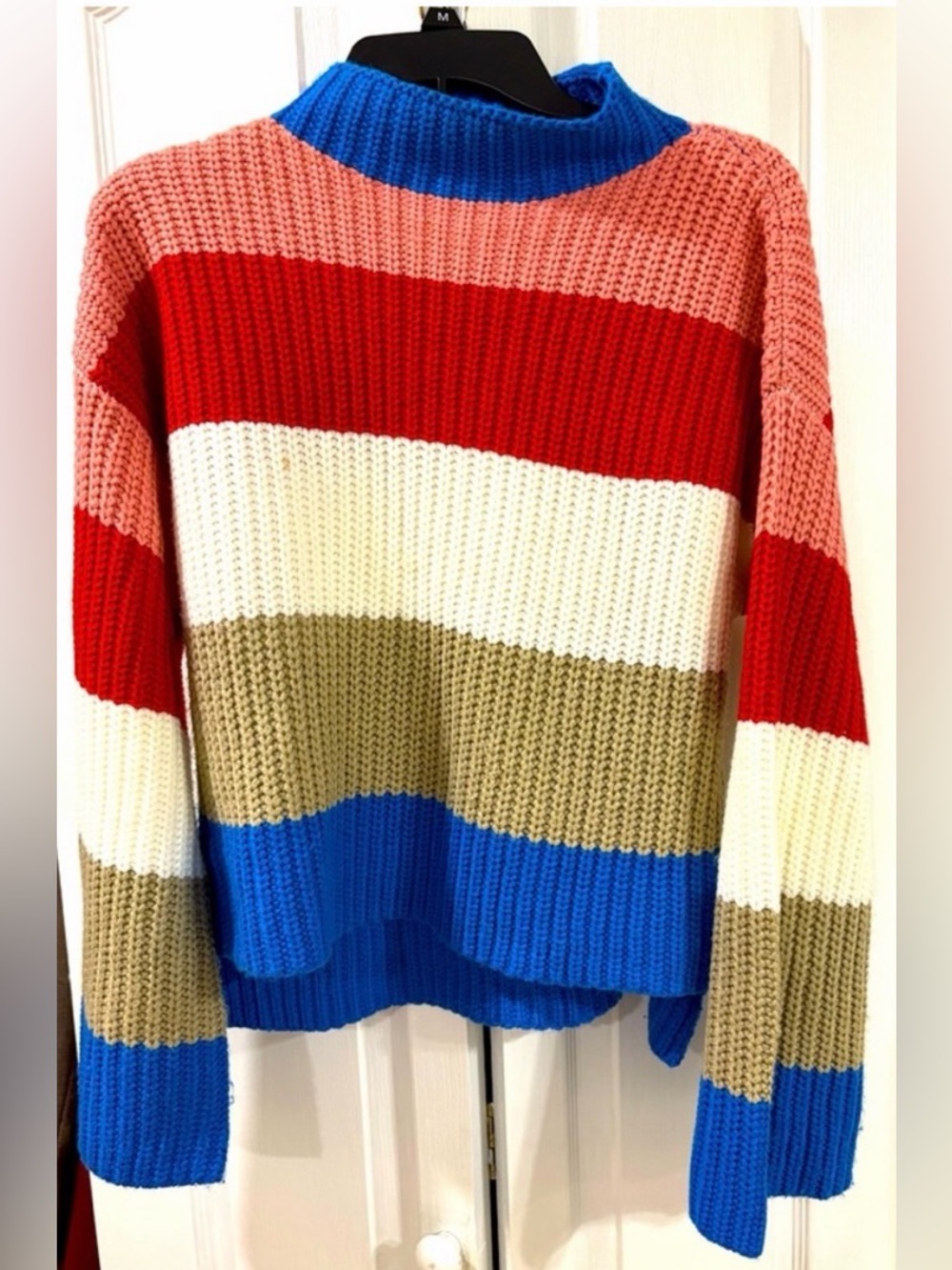 Scripted Colorblock Chunky Knit Sweater | Bold Stripe | High Low Hem - Picture 2 of 10
